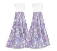 ZRWLUCKY Floral Lilac Colors Contemporary 2 Piecing Bathroom Hand Towels Soft Absorbent Drying & Cleaning Kitchen Hand Towels with Loop for Bathroom Mudroom Laundry Room