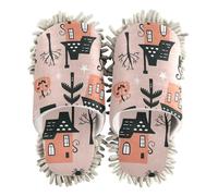 ZRWLUCKY Funny House Pattern Peach Mop Slippers Shoes for Floor Cleaning Kitchen Dust Mopping Washable Microfiber House Slippers