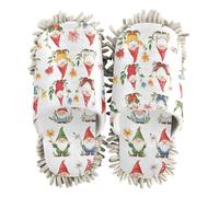 ZRWLUCKY Funny Red Gnomes White Mop Slippers Shoes for Floor Cleaning Washable Microfiber House Kitchen Dust Mopping Slippers