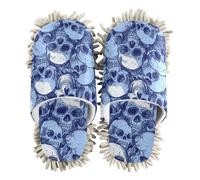 ZRWLUCKY Funny Skull Blue Mop Slippers Shoes for Floor Cleaning Washable Microfiber House Kitchen Dust Mopping Slippers