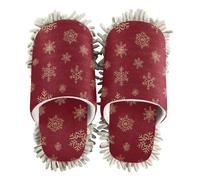 ZRWLUCKY Gold Snowflakes Red Mop Slippers Shoes for Floor Cleaning Washable Microfiber House Kitchen Dust Mopping Slippers