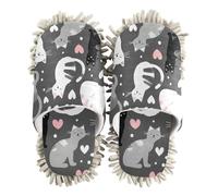 ZRWLUCKY Grey White Peach Cats Mop Slippers Shoes for Floor Cleaning Washable Microfiber House Kitchen Dust Mopping Slippers