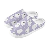 ZRWLUCKY Halloween Cute Ghosts Purple Men's Women's Winter Warm Indoor Outdoor House Slipper with Memory Foam Soft Fuzzy Slipper Cozy Bedroom Shoes