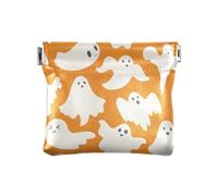 ZRWLUCKY Halloween Cute Monster Orange Women's PU Leather Coin Purse Unique Mini Cosmetic Case for Girls Ladies Handbag, Multicolor, 4.33"(L) x 3.74"(W) x 0.39"(H), Print