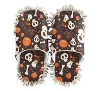 ZRWLUCKY Halloween Skulls Bats Bones Crows Mop Slippers Shoes for Floor Cleaning Washable Microfiber House Kitchen Dust Mopping Slippers