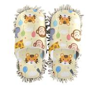 ZRWLUCKY Happy Monkey Pattern Mop Slippers Shoes for Floor Cleaning Washable Microfiber House Kitchen Dust Mopping Slippers