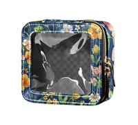 ZRWLUCKY Lavender flower Birds Royal Blue Clear Makeup Bag Small Leather Toiletry Bag Mini Makeup Containers for Women, Lavender flower birds Royal Blue