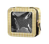 ZRWLUCKY Mini Makeup Bag Transparent Yellow Leather with Diamond, Makeup Bag with Zipper for Women, Yellow Check, Check Yellow, Check Yellow