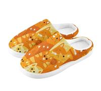 ZRWLUCKY Orange and White Cat Pattern Men's Women's Soft Indoor House Slipper with Memory Foam Washable Fuzzy Slipper Warm Cozy Bedroom Slippers