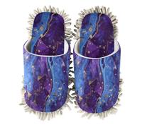 ZRWLUCKY Purple and Blue Marble with Gold Triangles Mop Slippers Shoes for Floor Cleaning Kitchen Dust Mopping Washable Microfiber House Slippers