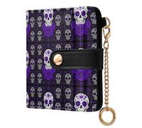 ZRWLUCKY Purple Sugar Skull Rose Compact Bifold Wallet one size