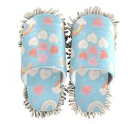 ZRWLUCKY Rainbow and Heart Pattern Mop Slippers Shoes for Floor Cleaning Kitchen Dust Mopping Washable Microfiber House Slippers