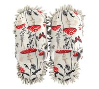 ZRWLUCKY Red Mushrooms Beige Mop Slippers Shoes for Floor Cleaning Washable Microfiber House Kitchen Dust Mopping Slippers