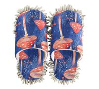 ZRWLUCKY Red Mushrooms Blue Mop Slippers Shoes for Floor Cleaning Kitchen Dust Mopping Washable Microfiber House Slippers