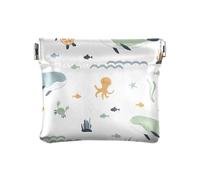 ZRWLUCKY Seamless Whales Sea Turtles PU Leather Change Purse Fancy Change Purse with Clasp for Girls Ladies Handbag, Multicolor, 4.33"(L) x 3.74"(W) x 0.39"(H), Print