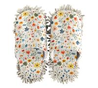 ZRWLUCKY Small Flowers Country Style Beige Mop Slippers Shoes for Floor Cleaning Washable Microfiber House Kitchen Dust Mopping Slippers