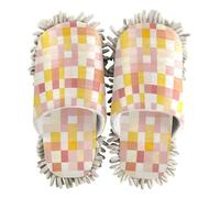 ZRWLUCKY Squares Yellow Rose Gold Mop Slippers Shoes for Floor Cleaning Kitchen Dust Mopping Washable Microfiber House Slippers