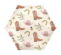 ZRWLUCKY Western Boots Design Boho Scotland Travel Umbrella Compact Umbrella for Rain, UV Blocker Folding Automatic Umbrella for Sun Windproof Portable Waterproof Golf Umbrellas