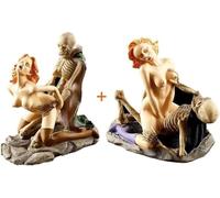 Zryachiy01 Sexy Gothic Skeleton Couple Statue, Erotic Halloween Decor, Nude Ghost & Skull Love Sculpture for Valentine's Day, Bar Party, Haunted House Gift(2PCS)
