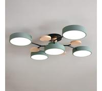 ZRYBHOOW Nordic LED Ceiling Lamp Modern Acrylic Ceiling Light Creative Semi Flush Sputnik Light Fixture 5 Lights with Wood Decoration for Living Room Dining Room Bedroom, Green