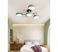 ZRYBHOOW Nordic LED Ceiling Lamp Modern Acrylic Ceiling Light Creative Semi Flush Sputnik Light Fixture 4 Lights with Wood Decoration for Living Room Dining Room Bedroom, Green