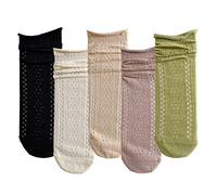 ZRYLIBYA Women Cute Roll Top Ankle Socks Breathable Mesh Summer Thin Casual Basic Style Socks 5 Pairs, Multicolor a, One size