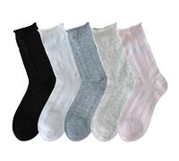 zrylibya Women Cute Roll Top Ankle Socks Breathable Mesh Summer Thin Casual Basic Style Socks 5 Pairs, Multicolor C, One size