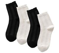 zrylibya Women's 4 Pairs Crochet Textured Ankle Socks Scalloped Pointelle Solid Color Basic Casual Crew Sock Size 5-9, Black, White, One size