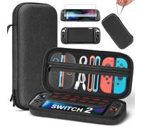 ZRZLMVP Switch 2 Carry Case and Screen Protector & Silicon Protective Cover | 12 Game Cards, Large Capacity, Hard Shell, Slim Travel Carrying Case for Nintendo Switch 2 (2025) and Accessories, Black