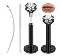 ZS 1 Pair 316L Stainless Steel Labret Lip Stud, Internal Thread Philtrum Ashely Jewelry CZ Tragus Helix Nose Nostril Piercing 16G Flat Back Earrings Studs for Women Men (Black,16g,L:7mm,CZ:4mm)