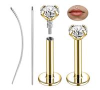 ZS 1 Pair 316L Stainless Steel Labret Lip Stud, Internal Thread Philtrum Ashely Jewelry CZ Tragus Helix Nose Nostril Piercing 16G Flat Back Earrings Studs for Women Men (Gold,16g,L:5mm,CZ:4mm)