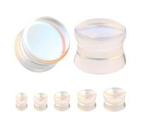 ZS 1 Pair Double Flared Gauges for Ears, Solid Glass Ear Gauge Plugs Earrings for Women Men, Colorful Ear Stretch Expanders 2G 0G 00G 1/2" 9/16" (AB White, 2G)