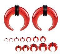 ZS 1 Pair Glass Septum Stretching Kit Set - C Shape Pincher Tapers with O-Rings, 14G to 5/8" Buffalo Septum Retainers Rings for Pierced Nose Ear (Red,14g(1.6mm))