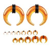ZS 1 Pair Glass Septum Stretching Kit Set - C Shape Pincher Tapers with O-Rings, 14G to 5/8" Buffalo Septum Retainers Rings for Pierced Nose Ear (Orange,4g(5mm))