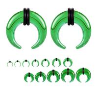 ZS 1 Pair Glass Septum Stretching Kit Set - C Shape Pincher Tapers with O-Rings, 14G to 5/8" Buffalo Septum Retainers Rings for Pierced Nose Ear (Green,6g(4mm))