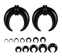 ZS 1 Pair Glass Septum Stretching Kit Set - C Shape Pincher Tapers with O-Rings, 14G to 5/8" Buffalo Septum Retainers Rings for Pierced Nose Ear (Black,9/16"(14mm))