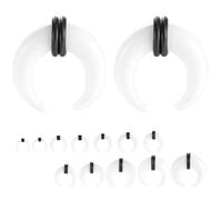 ZS 1 Pair Glass Septum Stretching Kit Set - C Shape Pincher Tapers with O-Rings, 14G to 5/8" Buffalo Septum Retainers Rings for Pierced Nose Ear (White,10g(2.5mm))
