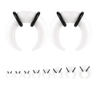 ZS 1 Pair Glass Septum Stretching Kit Set - C Shape Pincher Tapers with O-Rings & Grooved, 6G to 5/8" Buffalo Septum Retainers Rings for Nose Ear Piercing Jewelry, 9/16"(14mm), Glass, no gemstone