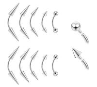 ZS 10Pcs 16G/18G Spike Eyebrow Piercing Jewellry, Internal Thread Curved Barbell Vertical Labret Lip Rings, Spike Tragus Helix Earrings Rook Nose Bridge Rings (16g,10mm)