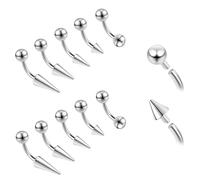 ZS 10Pcs 16G/18G Spike Eyebrow Piercing Jewellry, Internal Thread Curved Barbell Vertical Labret Lip Rings, Spike Tragus Helix Earrings Rook Nose Bridge Rings (18g,8mm)