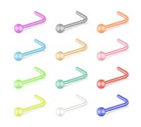 ZS 12pcs 20G Colorful Bioflex Flexible Nose Retainer Rings, Bioplastic Bendable Clear Nose Studs Nostril Piercing Jewelry for Women Men (L Shaped, Ball)