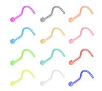 ZS 12pcs 20G Colorful Bioflex Flexible Nose Retainer Rings, Bioplastic Bendable Clear Nose Studs Nostril Piercing Jewelry for Women Men (Nose Screws, Flat)