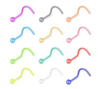 ZS 12pcs 20G Colorful Bioflex Flexible Nose Retainer Rings, Bioplastic Bendable Clear Nose Studs Nostril Piercing Jewelry for Women Men (Nose Screws, Ball)