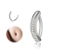ZS 14G Clicker Belly Button Rings for Women, 925 Sterling Silver Belly Barbell Piercing Simulated Diamonds Rivet Reverse Curved Navel Barbell Body Jewelry (AB White Diamonds,10mm)