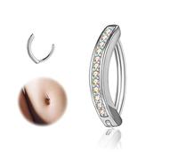 ZS 14G Clicker Belly Button Rings for Women, 925 Sterling Silver Belly Barbell Piercing Simulated Diamonds Rivet Reverse Curved Navel Barbell Body Jewelry (AB White Diamonds,12mm)