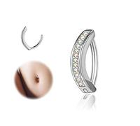 ZS 14G Clicker Belly Button Rings for Women, 925 Sterling Silver Belly Barbell Piercing Simulated Diamonds Rivet Reverse Curved Navel Barbell Body Jewelry (AB White Diamonds,8mm)