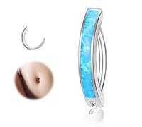 ZS 14G Clicker Belly Button Rings for Women, 925 Sterling Silver Opal Belly Barbell Piercing Reverse Curved Navel Barbell Body Jewelry (Blue,12mm)