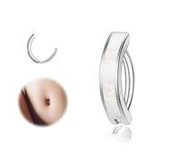ZS 14G Clicker Belly Button Rings for Women, 925 Sterling Silver Opal Belly Barbell Piercing Reverse Curved Navel Barbell Body Jewelry (White,8mm)