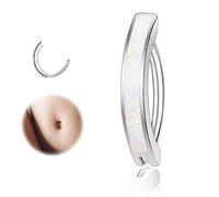 ZS 14G Clicker Belly Button Rings for Women, 925 Sterling Silver Opal Belly Barbell Piercing Reverse Curved Navel Barbell Body Jewelry (White,12mm)