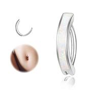 ZS 14G Clicker Belly Button Rings for Women, 925 Sterling Silver Opal Belly Barbell Piercing Reverse Curved Navel Barbell Body Jewelry (White,10mm)